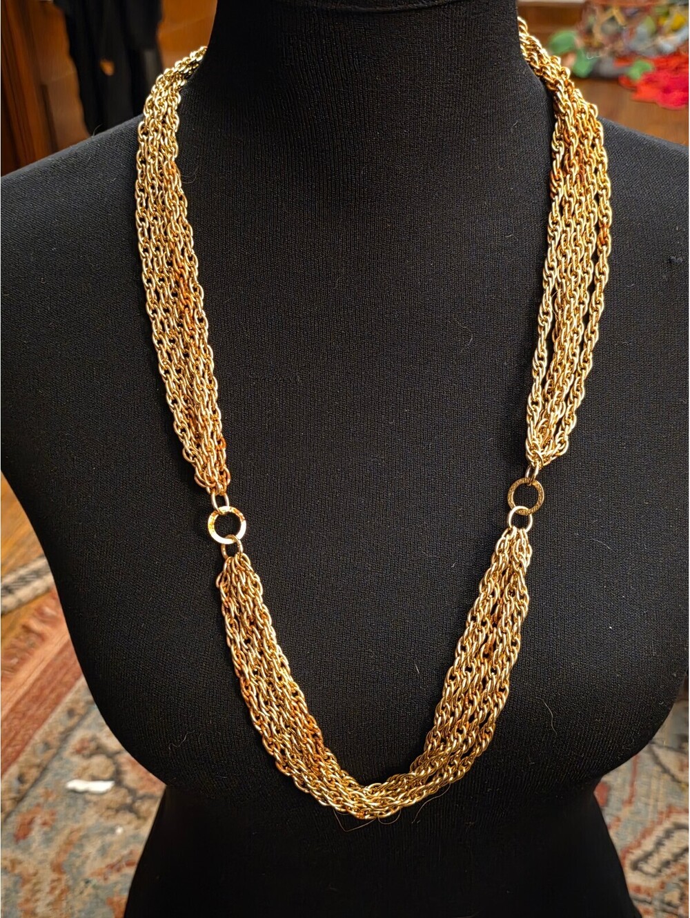 Vintage 1970s Gold Tone Multi-Strand Rope Chain Statement Necklace - 30"